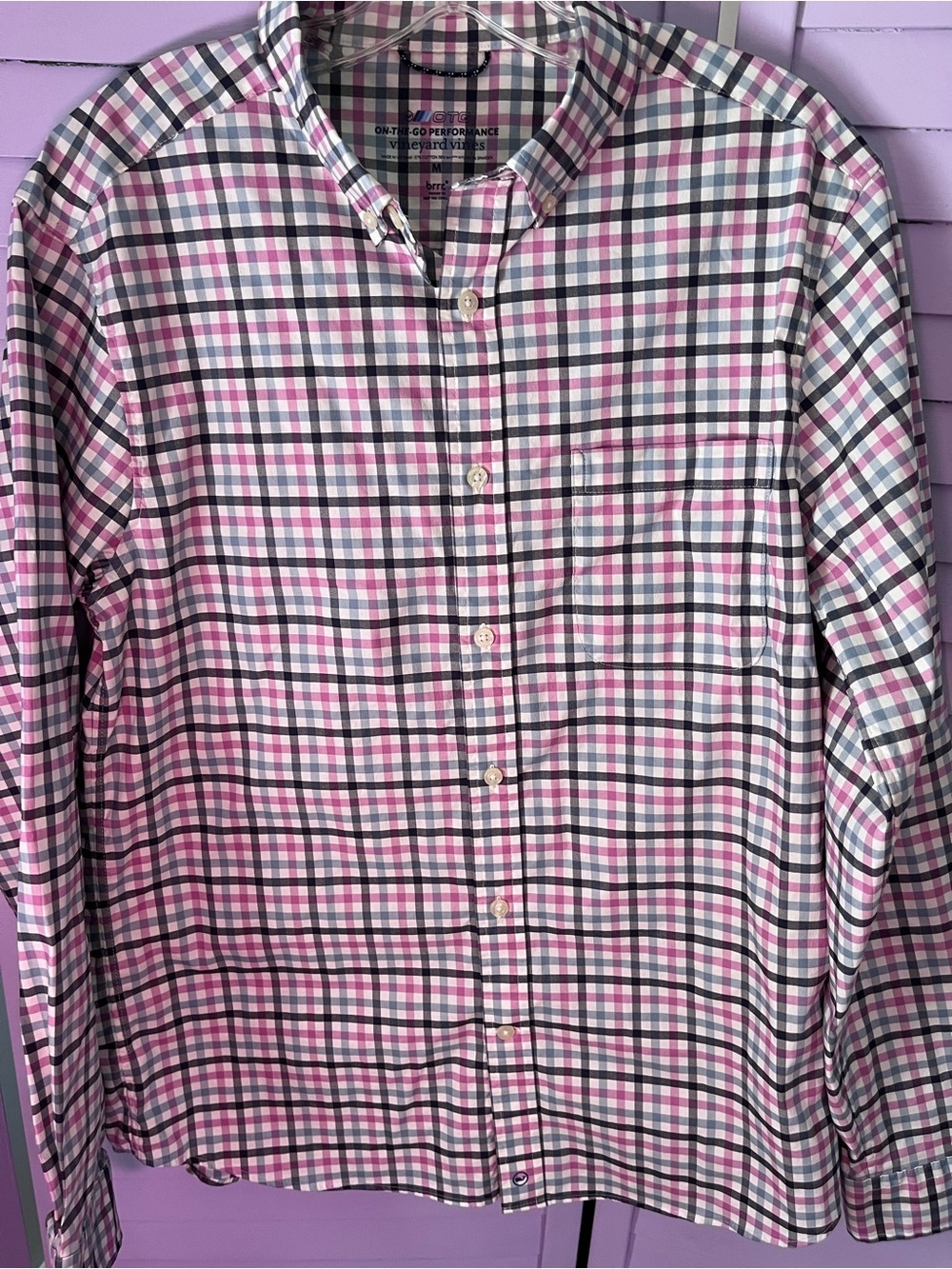 VINEYARD VINES Mens Performance Button-Down Plaid Shirt - Pink/White/Gray